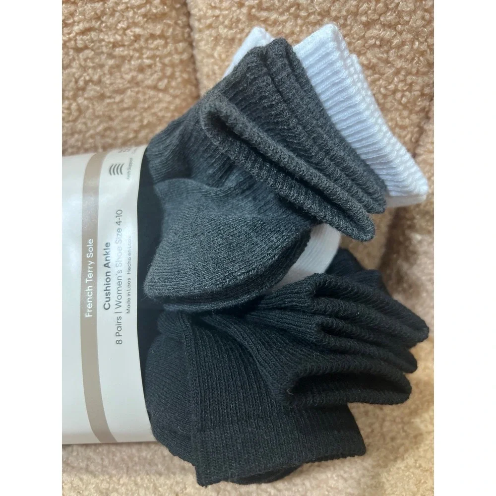 Calvin Klein Womens Cushion Ankle Socks French Terry Sole Black White Gray
